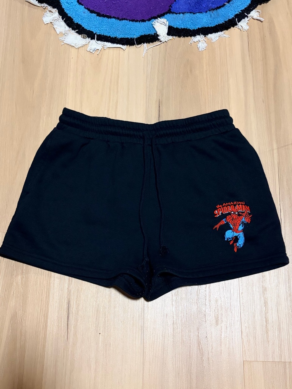 Marvel Black Women's Athletic Shorts with Red & Blue Spider-Man Graphic